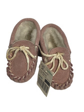 VINTAGE baby girls pink suede moccasins shoes size 2