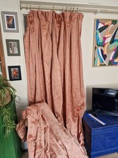 Heavy Large Manor House Weighted Pink Damask Satin Vintage Curtains