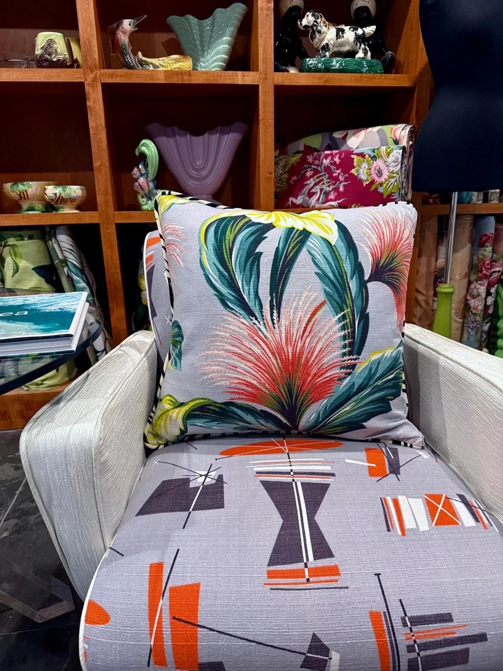 1930’s Zomba & Zebra Art Deco MIAMI BEACH Barkcloth Vintage Fabric PILLOW Cover - Bild 3 von 4