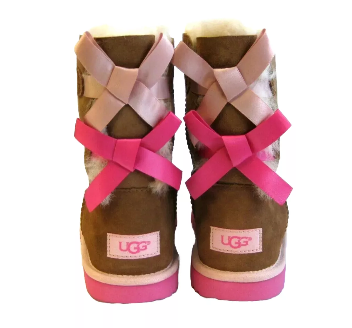 UGG BAILEY BOW II WOMEN BOOTS CHESTNUT PINK AZALEA US KID 5
