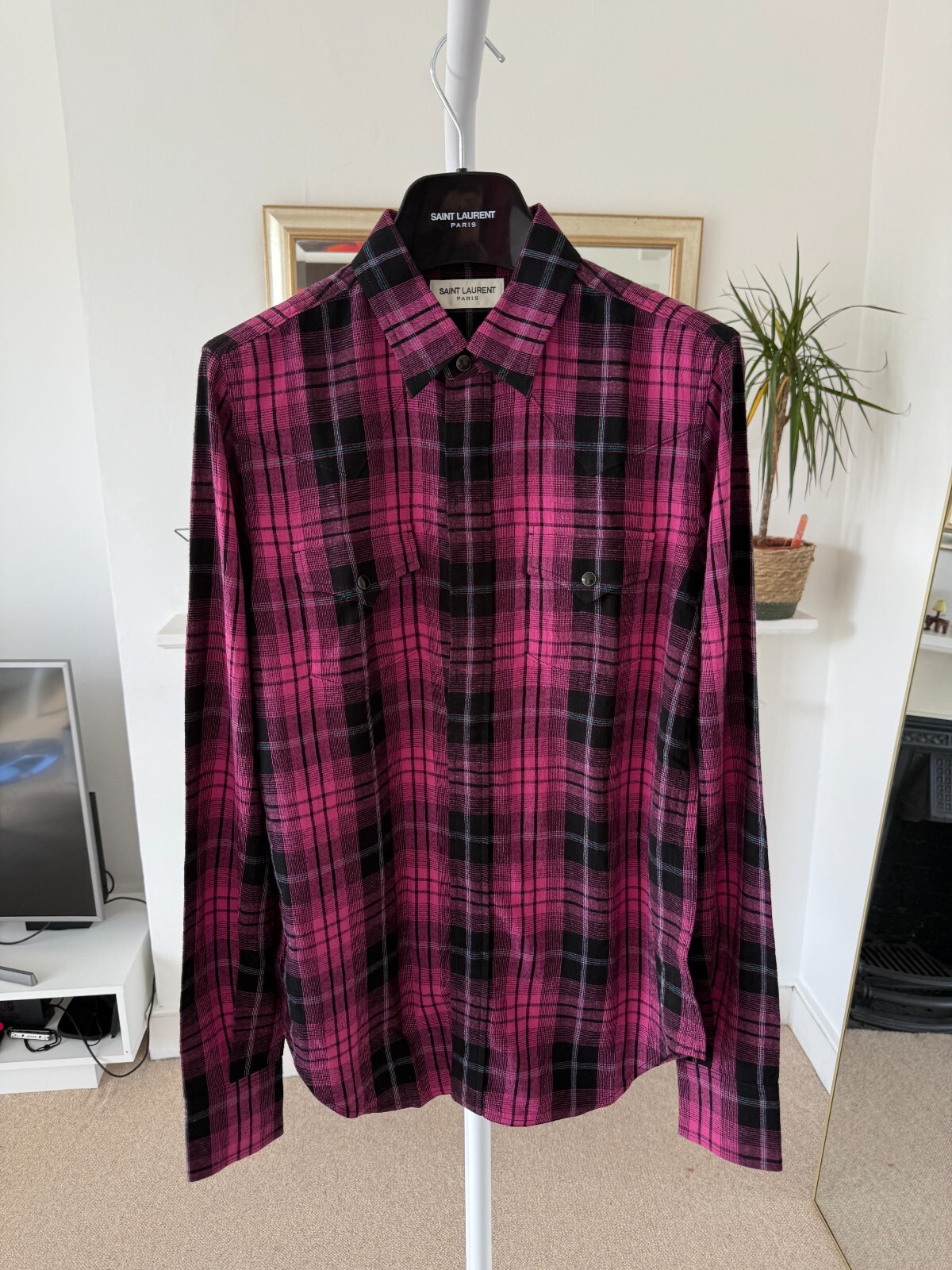 Camicia Saint Laurent Western rosa a quadri