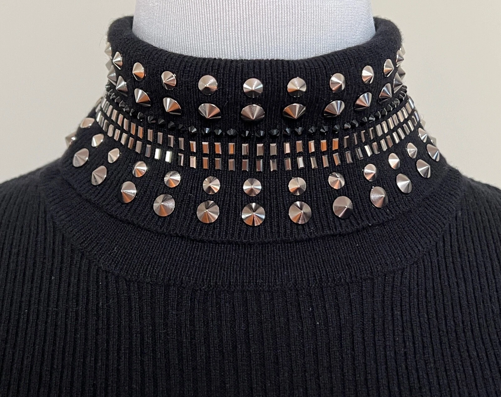 Abito nuovo con etichette Versace cristallo a chiocciola nero lana cashmere 46 10 $2350