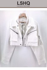 I Am Gia Women Cropped Oversized Designer Coat White Cotton Size M /249/