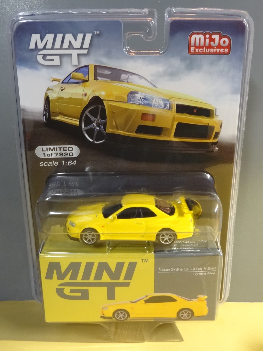 MINI GT #762 - LIGHTNING YELLOW - NISSAN SKYLINE GT-R (R34) V-SPEC
