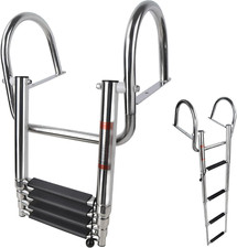 Pontoon Boat Ladder 4 Step Folding, Heavy Duty Telescoping Boat Boarding Ladder