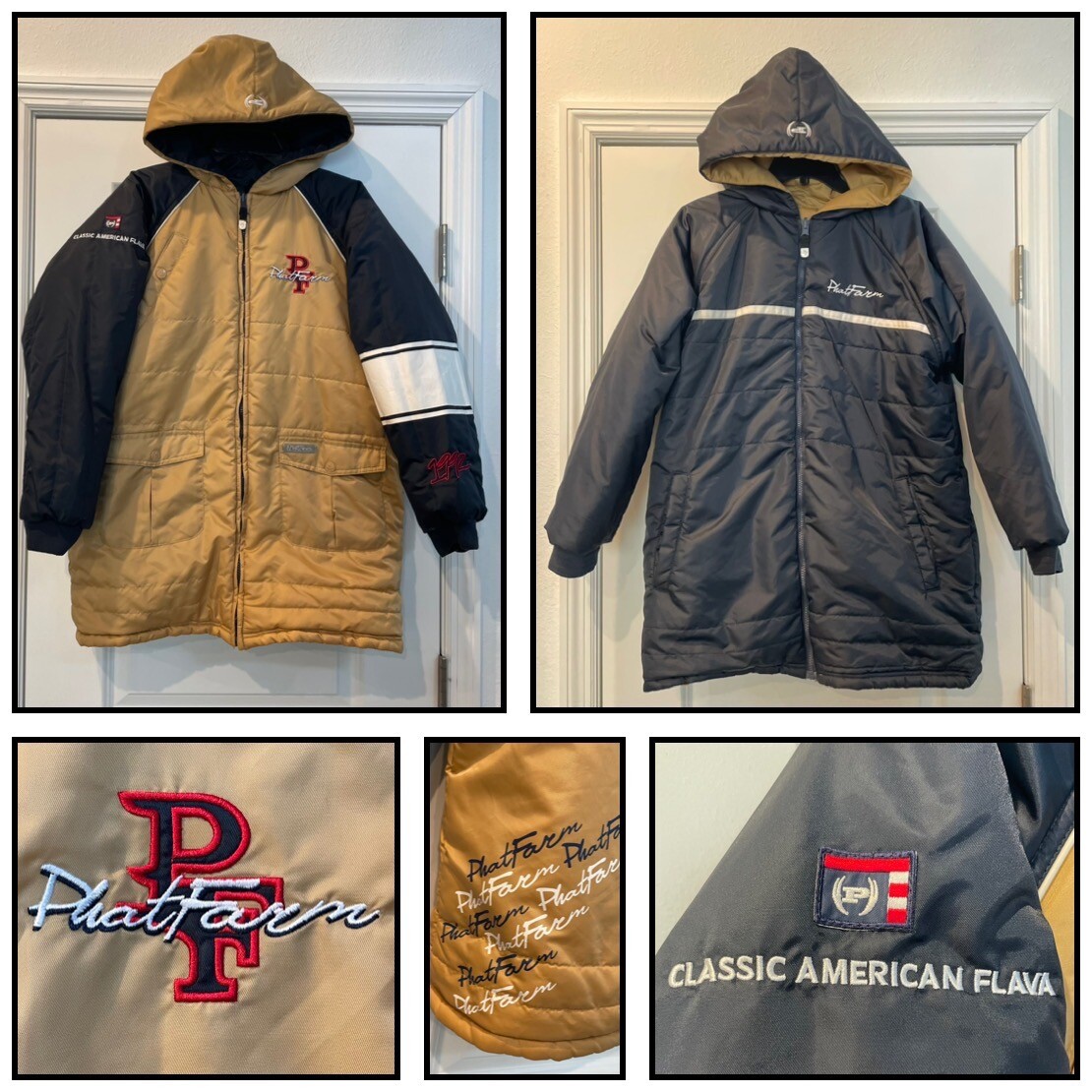 Phat Farm REVERSIBLE Jacket Coat, Blue White Tan, Men 