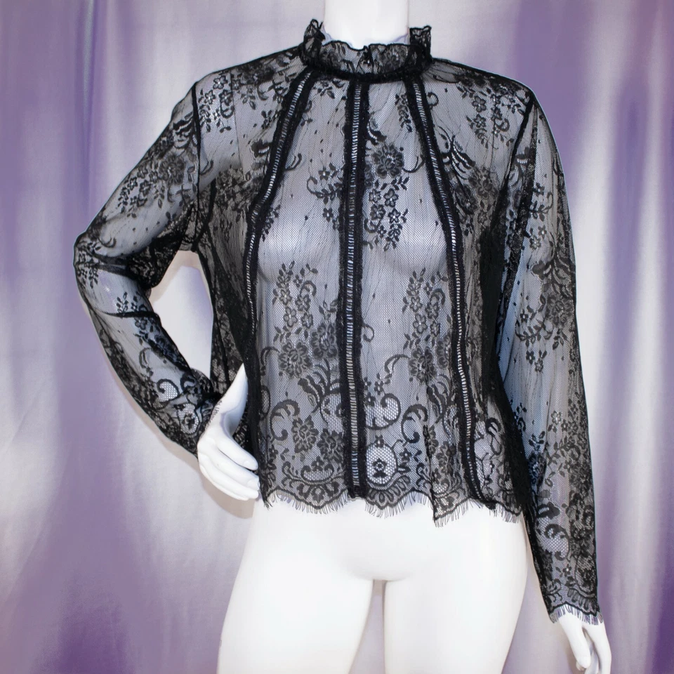 Blusa Top XHILARATION Negra Transparente Paisley Encaje Mujer Cuello Chocker Talla L Foto 3 de 4