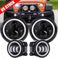For Jeep Wrangler Jk 2007-2018 7 Led Headlights Amber Fog Light Combo Kit