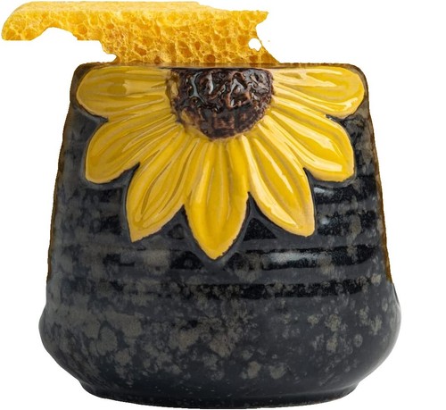 GABROC Yellow Sunflower Sponge Holder – Ceramic Kitchen Sink Caddy & Organizer - View #5
