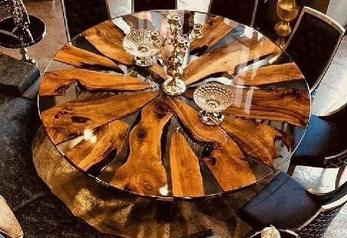 Acacia Wood Clear Epoxy Resin Round Coffee Table Top for Home Living Room Decor-image