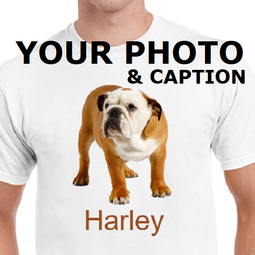 YOUR PHOTO \u0026 CAPTION Custom T-Shirt, S 