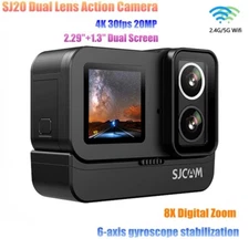 SJCAM SJ20 Dual Lens Action Camera 4K 30fps 20MP, 2.29"+1.3" Dual Screen 8X Zoom