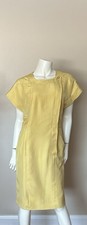 Auth 1980s Chanel Boutique Garfinckel's Yellow Dress Gold Button Size 38