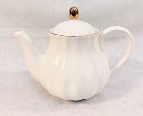 White Chinese Porcelain Teapot by Pukka Home with Gold Gilding