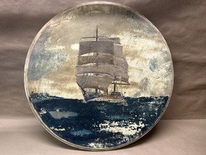 1920s 30s Bass Drum Head 25'' Maritime Ship Portrait