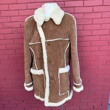 Vtg 70s Suede Shearling Lined Aviator Jacket Mens Size 46 Brown Long Marlboro