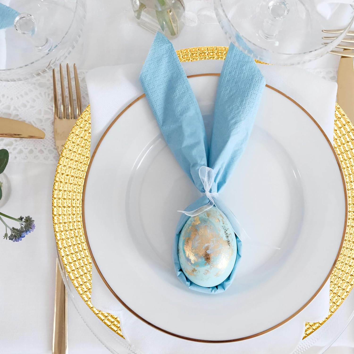 13" Glitter Gold Charger Plates, Shiny Square Grid Chargers for Dinner Plates, G