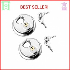 QWORK Disc Locks, 2 Pack Heavy Duty Steel Keyed Different Padlock Disc Storage L