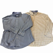 Set of 2 NAUTICA Tops Men's XL 17 32/33 Plaid Shirt Button Down Dress Contrast