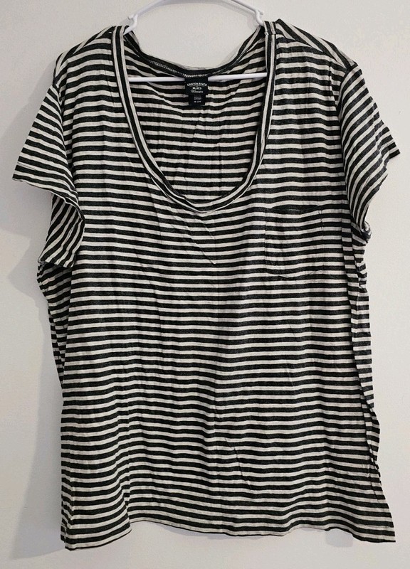 Canyon River Blues Plus Size 20-22W Short Sleeve Striped Scoop Neck Tee Black