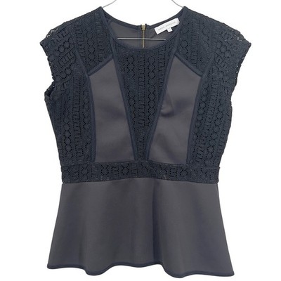Marc Angelo Women's Black Lace Scuba Inset Peplum Top Sleeveless Back Zip 14
