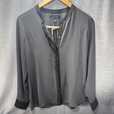 NWT Banana Republic Women's Grey Long Sleeve Button Front Ruffle Blouse Size XS