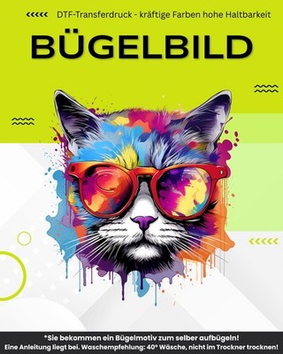DTF Bügelbild  Cool Cat    Bunte Graffiti Katze für dein Shirt!