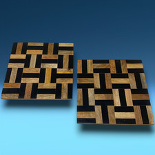 Lot 2 x Wooden Marquetry Trivets 8" Square Geometric Inlay Modern Designer Style