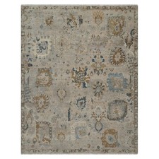 8'x10' Bone White, Oushak with All Over Leaf Design Hand Knotted Wool Rug