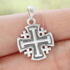 925 Sterling Silver Jerusalem Cross Crusader Cross Five-Fold Potent For Necklace