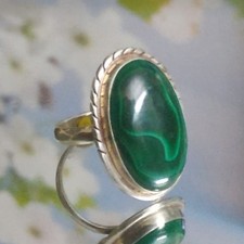 Sterling Silver Pretty Malachite Ring: Handmade 925 Silver Band B 37