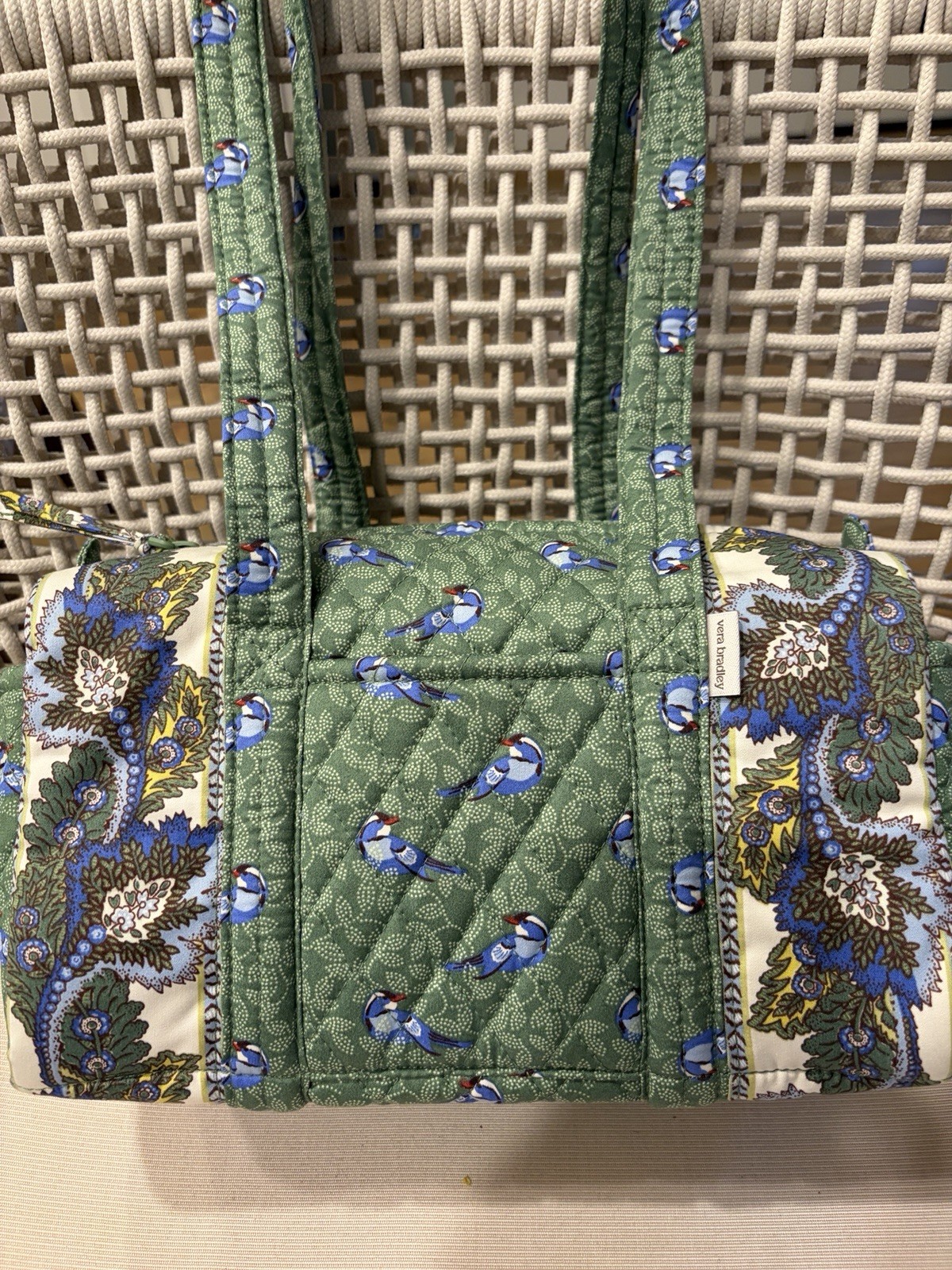 Vera Bradley 100 Handbag Shoulder Bag Purse Green Birds Paisley Blue NWT