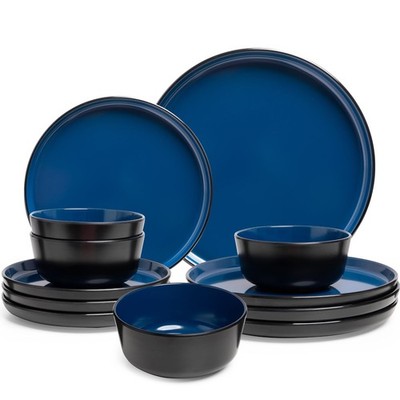 Melamine Dinnerware Sets, 12 Pcs Unbreakable Plates and Bowls Set, Outdoor Di...