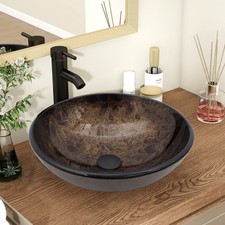 Waschbecken Glas Aufsatzwaschbecken Waschschale Waschtisch Bad Küche Rund Braun
