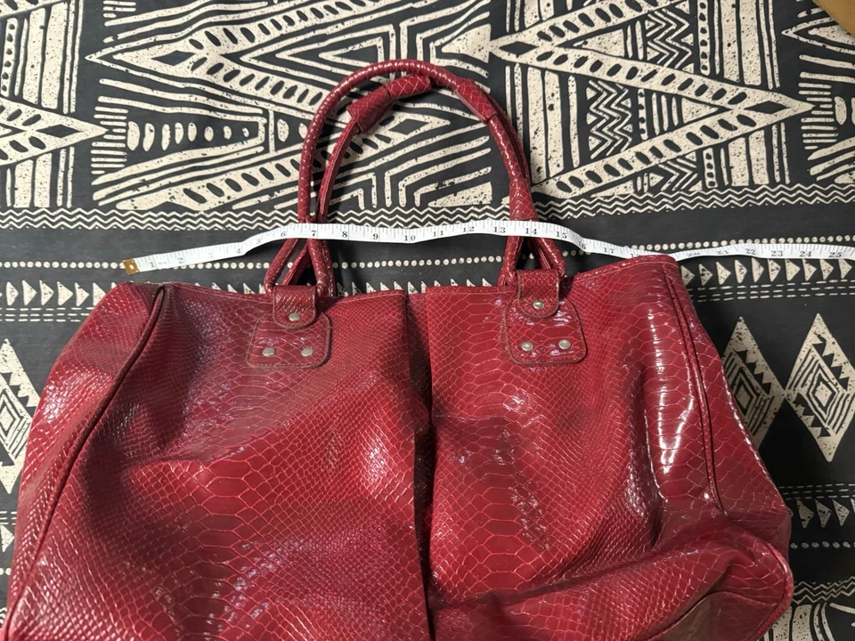Vintage Elizabeth Arden PVC Croc Leather Weekend Tote Shoulder Bag Red 18.5 x 13 - Image 3 of 4