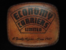 OD15124 VINTAGE 1970s ECONOMY CARRIERS LIMITED TRUCK COMPANY LEATHER BUCKLE