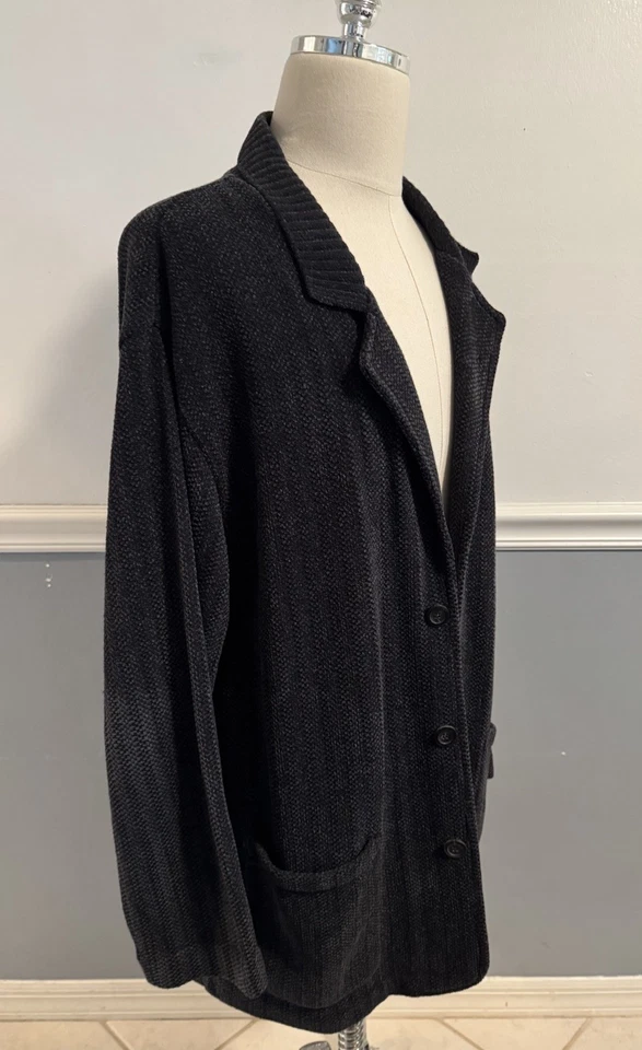 Ermenegildo Zegna Mens Chenille Charcoal Blazer Cardigan Sweater Coat Size 54 XL - Image 4 of 4