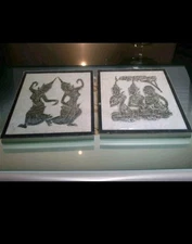 Vtg. SET Buddhist Ramakien Siamese Thai Temple Rubbing Rare Asian Tradit. Art