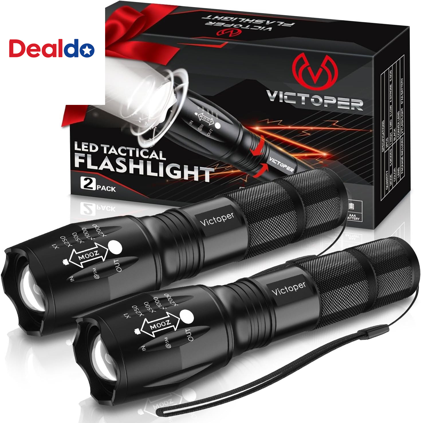 LED Flashlight 2 Pack, Bright Tactical Torch High Lumens with 5 Modes, Waterproo