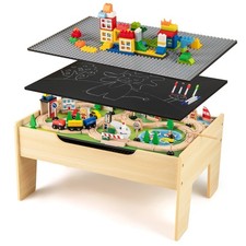 Wooden Train Table with Storage - 78-Piece Kids Activity Playset, Reversible Top