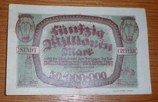 Vintage 1923 German Notgeld - Stadt Crefeld - 50 Millionen Mark