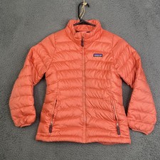 Patagonia Jacket Girls Medium 10 Orange Down Sweater Puffer Warm Zip STY 68233