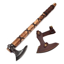 Custom Ragnar LothBrok Viking Axe Battle Ready Hand Forged Carbon Steel Leather