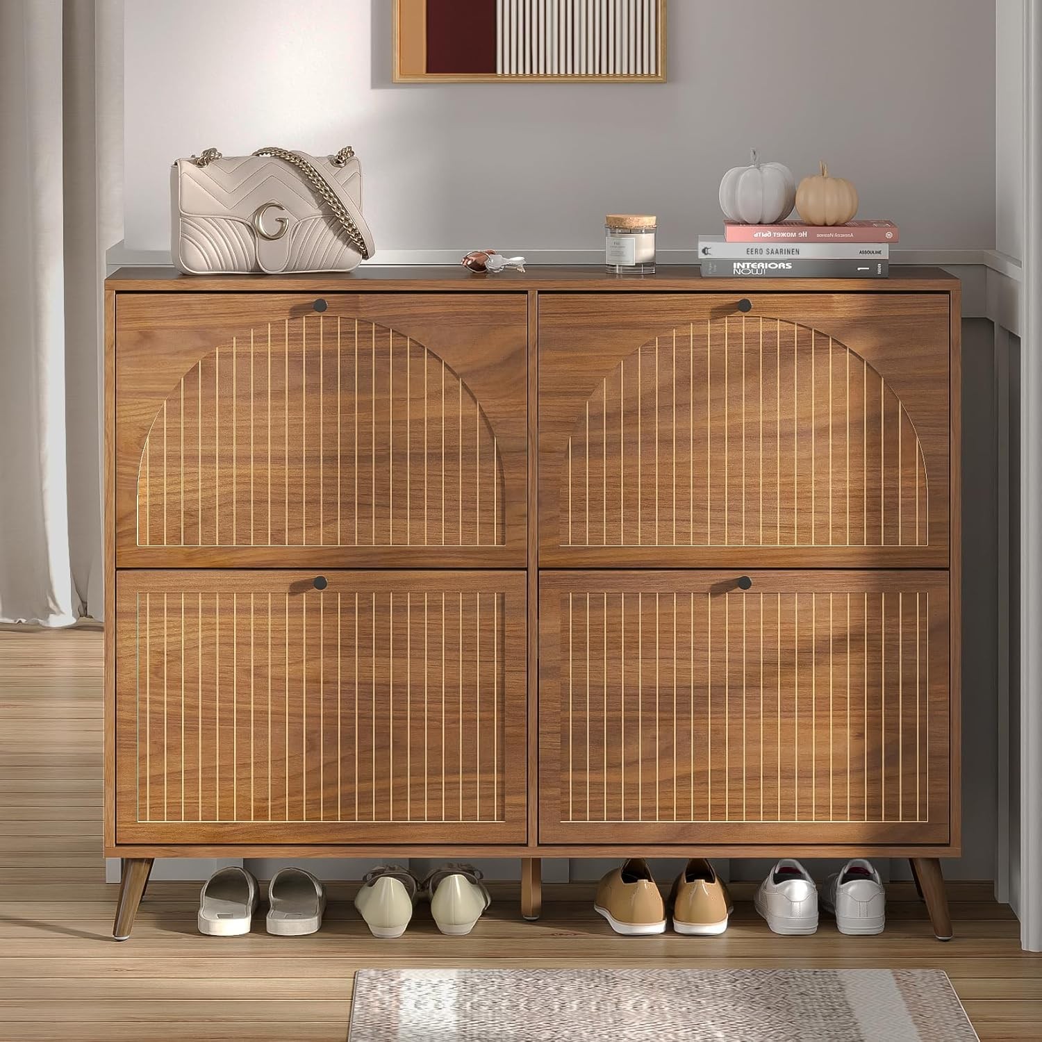 Shoe Storage Cabinet for Entryway with 4 Flip Drawers, Narrow Shoe Organizer