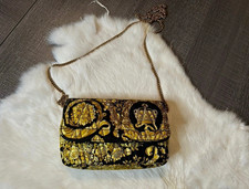 Versace Black/Gold Floral Flap Shoulder Bag w...