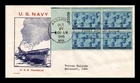 Dr Jim Stamps 3c Navy Plate Block 1945 First Day Cover McIntyre Cachet