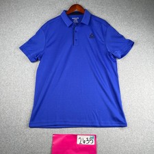 Reebok Polo Shirt Large Royal Blue Lightweight Tech Casual Logo Mens