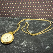 Gold Tone Quartz Pocket Watch Necklace Chain, White Dial Arabic Numerals