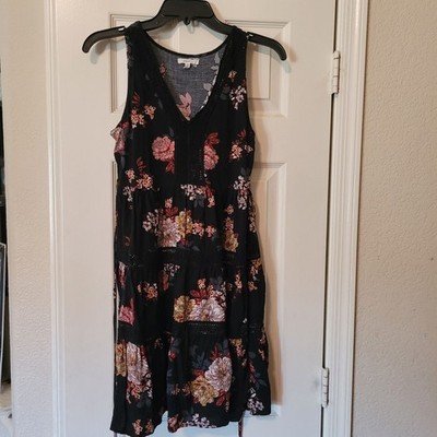 Maurices Floral Print Sleeveless Dress Black Multicolor XS Rayon Cotton Lace