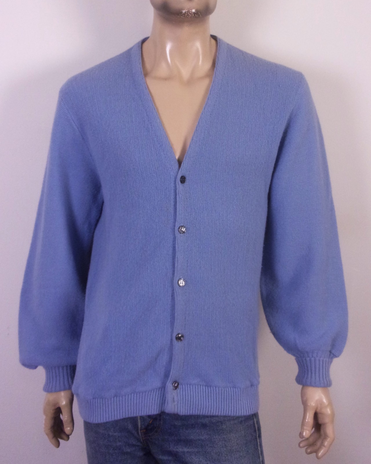 vintage 60s Rendale Light Blue Orlon Cardigan Sweater Cobain Mr. Rogers L